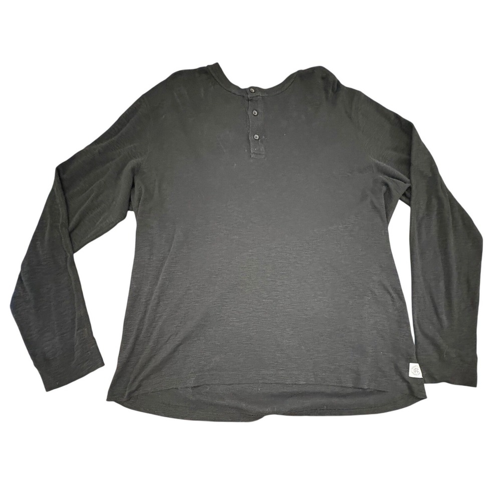 Reigning Champ Henley Shirt Mens XL Black Long Sleeve Cotton Thermal Top